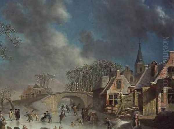 Winter Landscape with Skaters Oil Painting by C. Kuipers