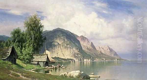 Norwegian Fjord Oil Painting by Hugo Knorr