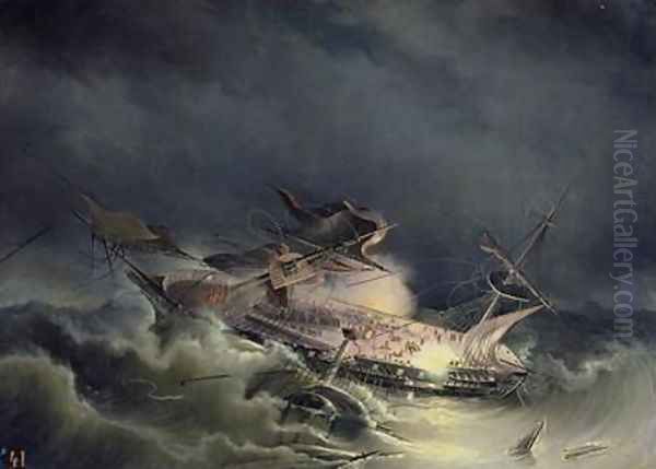 The disaster of the Liner Ingermanland at Shagerrake near Norway Oil Painting by Konstantin Vassilyevich Krugovikhin