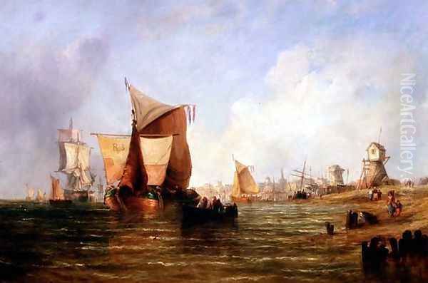 Shipping on the Dort Holland Oil Painting by William Calcott Knell