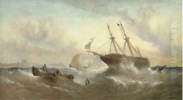 A merchantman ashore off Dunstanburgh Castle Oil Painting by William Calcott Knell