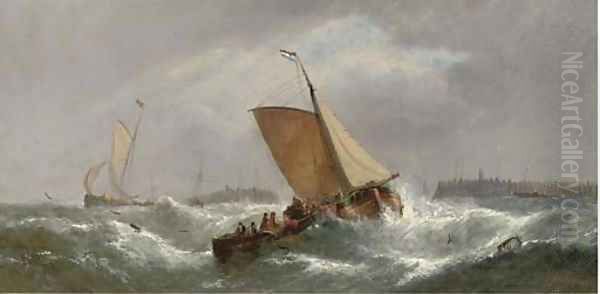 Dirty weather - beating up off the Dutch coast Oil Painting by William Calcott Knell