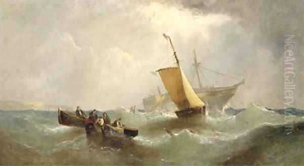 Salvaging the wreck Oil Painting by William Calcott Knell