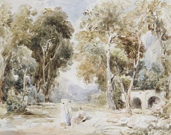 Landscape With Figures In The Foreground Oil Painting by David I Cox