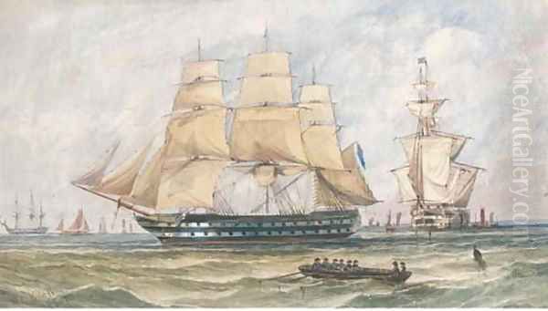 Ships of the Blue Squadron lying in Spithead prior to departing for the Baltic or the Crimea Oil Painting by William Calcott Knell