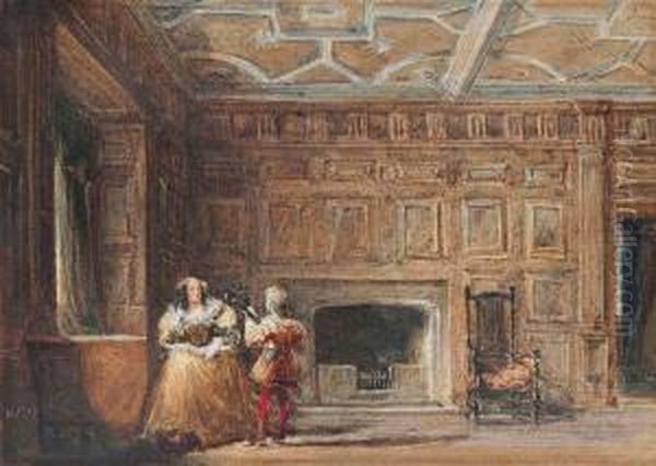 Cox, Sen., O.w.s. Figures In Van Dyck Costume By The Fireplace, Haddon Hall Oil Painting by David I Cox