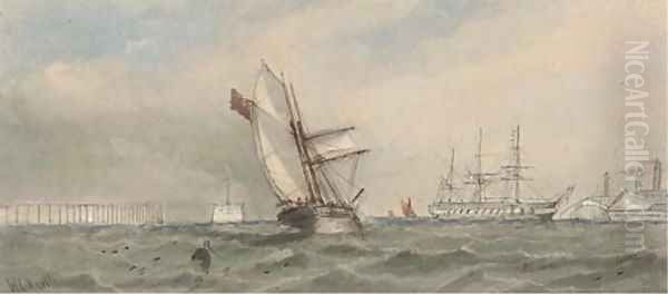 Scenes in the dockyard at Chatham Oil Painting by William Calcott Knell