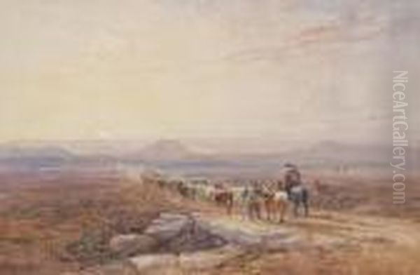 On A Highland Moor Oil Painting by David I Cox