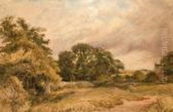 Figure On A Country Path With A Cottage Oil Painting by David I Cox