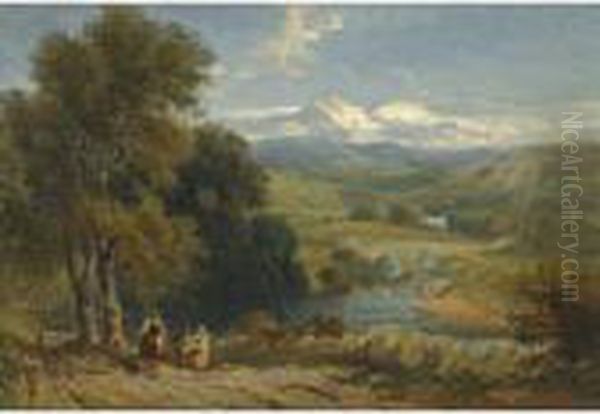 Landscape With A Distant View Of Bolton Abbey, Yorkshire, And The River Wharfe Oil Painting by David I Cox