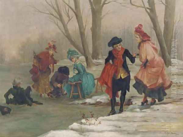 Elegant company on the ice Oil Painting by Frederik Hendrik Kaemmerer