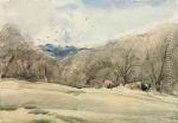 A Wooded Landscape With Cattle On A Sloping Bank Oil Painting by David I Cox