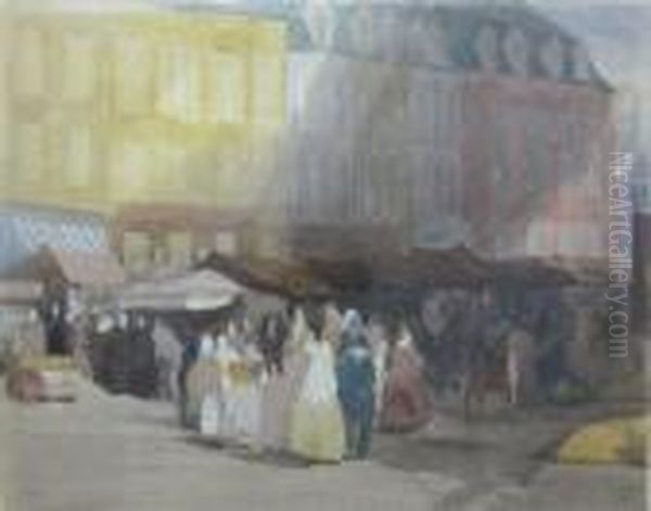 Market Scene At Boulogne Oil Painting by David I Cox