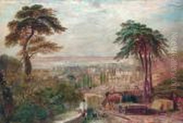 View Of The City Of Bath From Beacon Hill Oil Painting by David I Cox