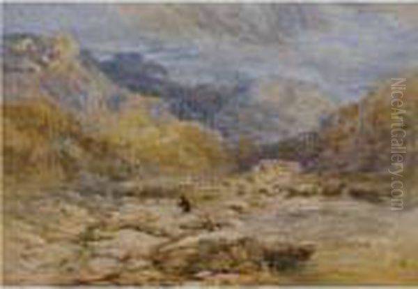 The Mill At Beddgelert, Snowdon In The Distance Oil Painting by David I Cox