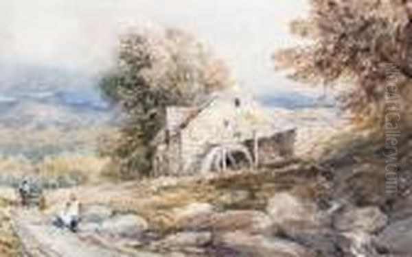 An Overshot Mill, North Wales Oil Painting by David I Cox