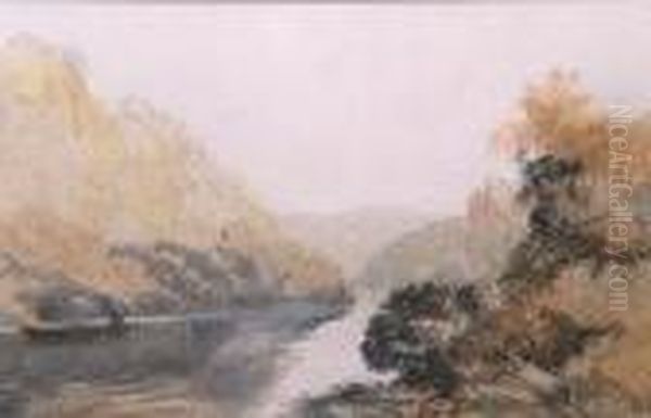 On The Wye Oil Painting by David I Cox