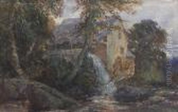 A Welsh Watermill Oil Painting by David I Cox