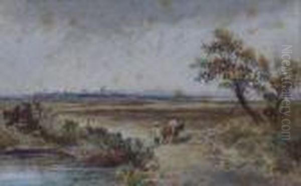 Rural Landscape With Horse And Rider Oil Painting by David I Cox