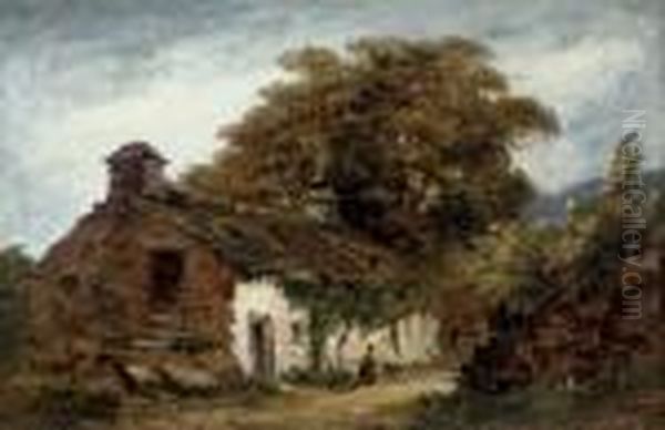 A Wooded Landscape With A Figure By A Cottage Oil Painting by David I Cox