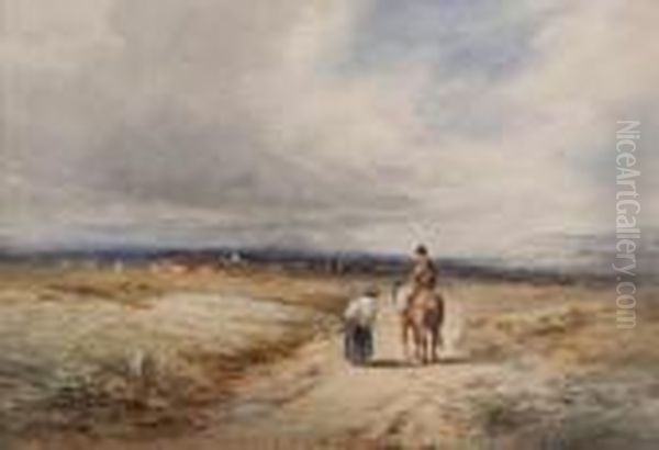 Horse And Rider On A Country Path Oil Painting by David I Cox