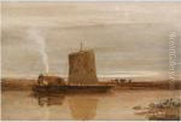 Figures On A Hay Barge Oil Painting by David I Cox