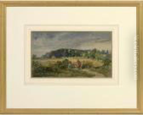 Landscape With 
Stywatercolourdepicting A Country Woman Carrying A Basket In A 
Tranquillandscape Oil Painting by David I Cox