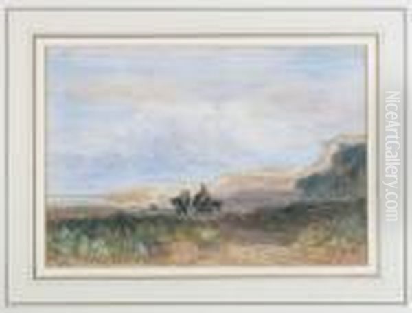 Coastal Scene With Figures And A Donkey Oil Painting by David I Cox