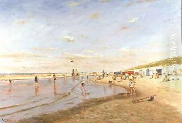 Paddling at Low Tide Oil Painting by Cornelis Koppenol