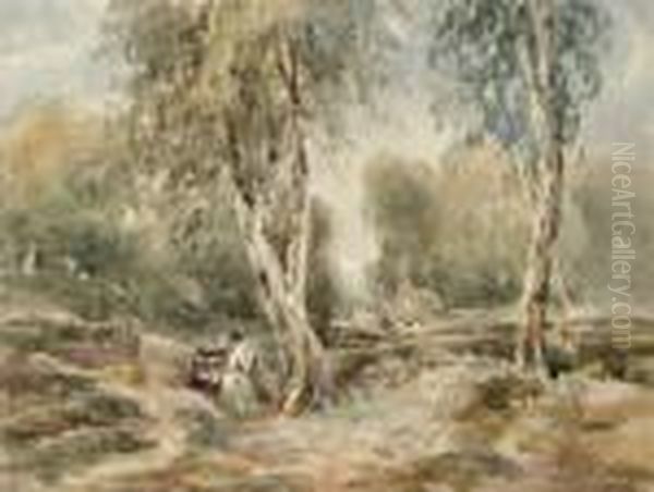 Gypsies In A Wooded Landscape Oil Painting by David I Cox