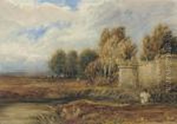 An Angler In An Extensive Landscape Oil Painting by David I Cox