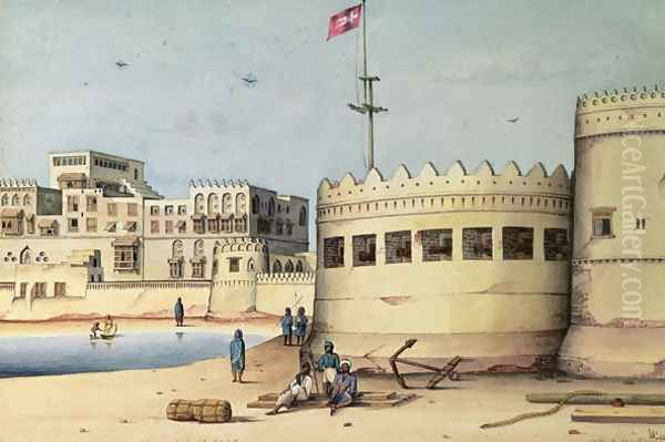 View of Mocha from the Jetty from an Original drawing by Lieutenant Carlefs IN Oil Painting by J. Kirk