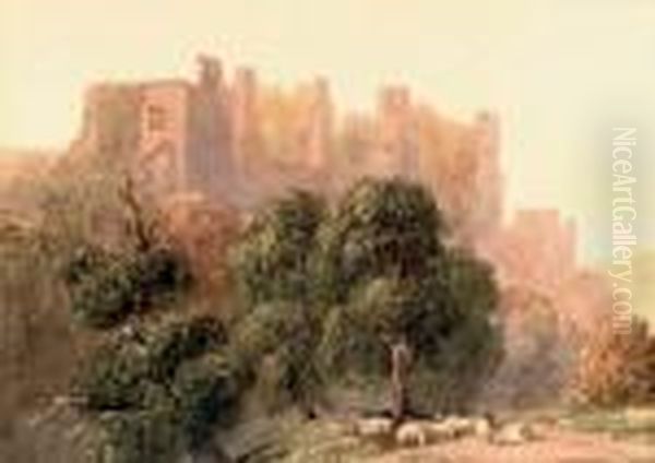 A Welsh Castle Oil Painting by David I Cox