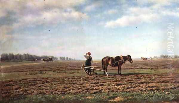 Ploughing the Field Oil Painting by Mikhail Konstantinovich Klodt