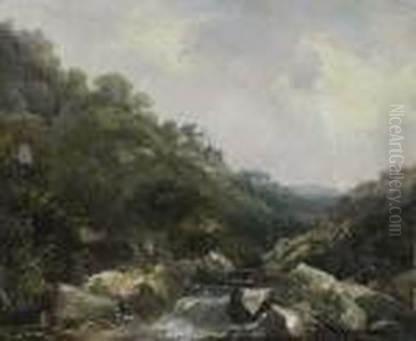 Water Rapids Oil Painting by David I Cox