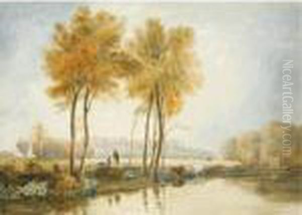 Boys And Cattle On The Banks Of The Thames, Windsor Oil Painting by David I Cox