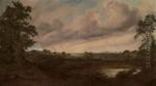 A Drover And Cattle In An Extensive Landscape Oil Painting by David I Cox