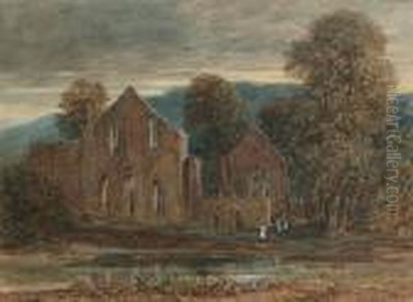 Valle Crucis Abbey, Llangollen, North Wales Oil Painting by David I Cox