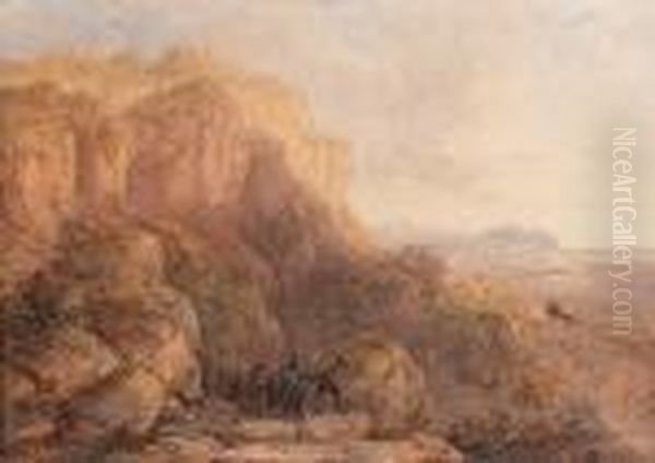 Rocky Scene With Brigands Oil Painting by David I Cox