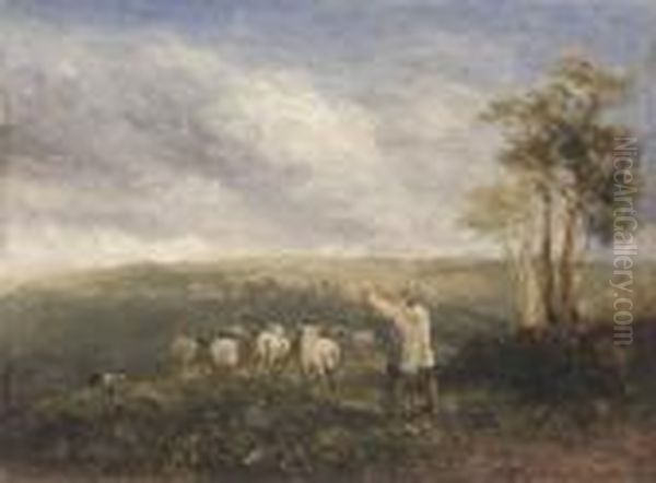 Rounding The Flock Oil Painting by David I Cox