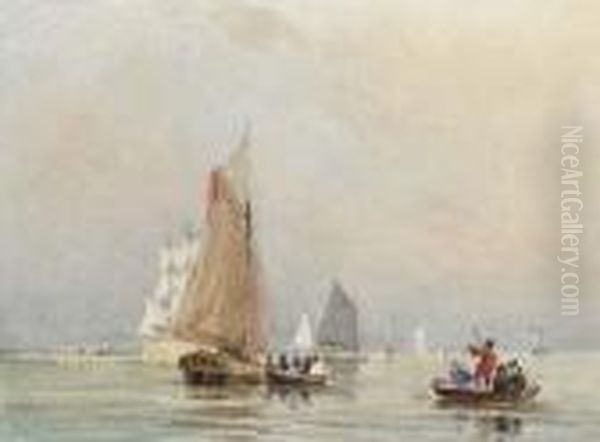 The Thames Estuary With Vessels Under Sail Oil Painting by David I Cox