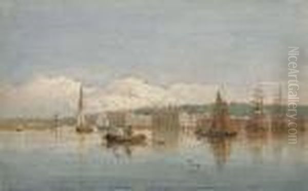 Greenwich Hospital From The Thames Between Deptford And Millwall, At Low Tide Oil Painting by David I Cox