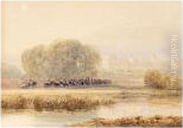 Horsemen Approaching Windsor Castle Oil Painting by David I Cox