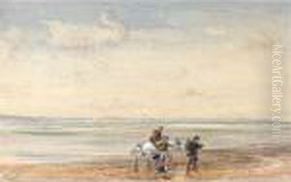 Figures Crossing The Sands Oil Painting by David I Cox