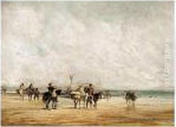 Crossing Lancaster Sands Oil Painting by David I Cox