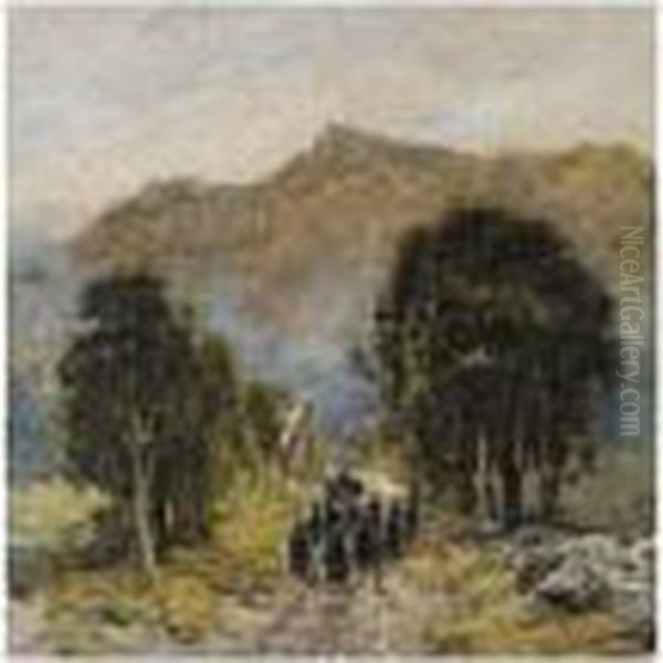 A Funeral At Bettwys-y-coed Church, North Wales Oil Painting by David I Cox