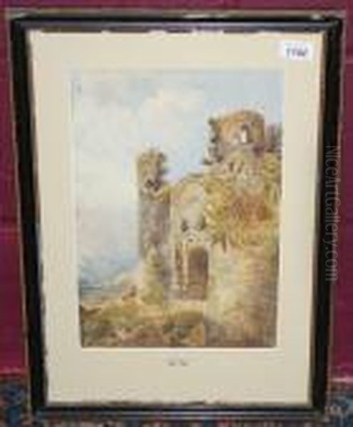 Figures Beneath Castle Ruins Oil Painting by David Cox