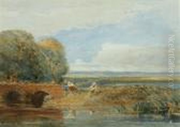 Fishing By The Stream Oil Painting by David Cox