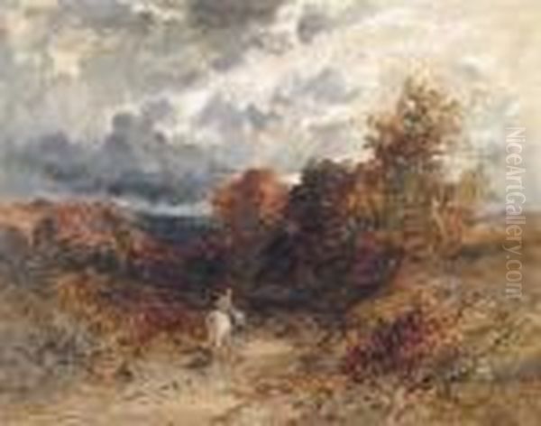 Figure On A Horse In An Autumn Landscape Oil Painting by David Cox