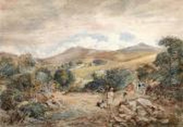 Figures On A Track In A Moorlandlandscape Oil Painting by David Cox